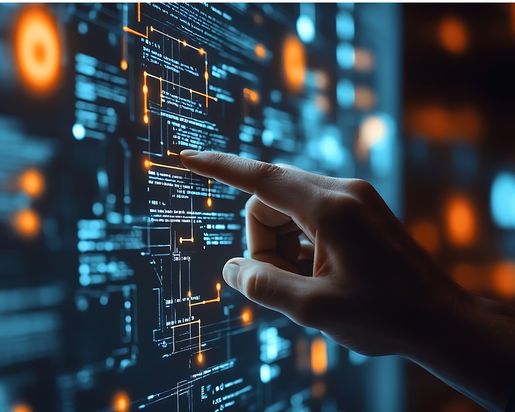 Finger touching screen with data