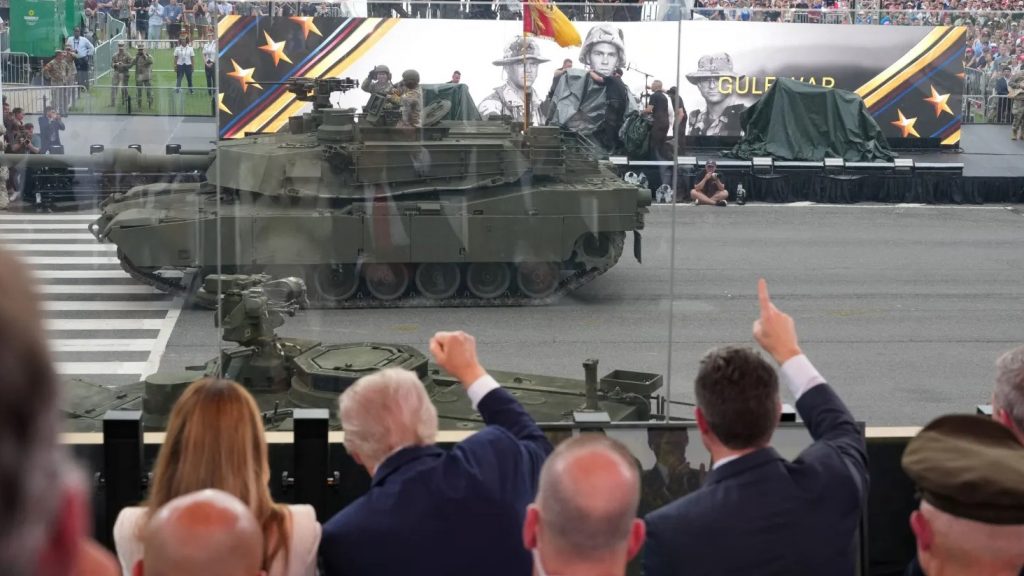 Tank in parade with PresidentTrump watching